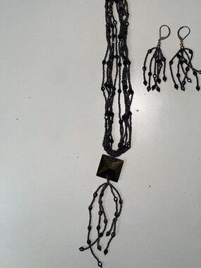 Multi Strand black beaded Necklace & Earrings